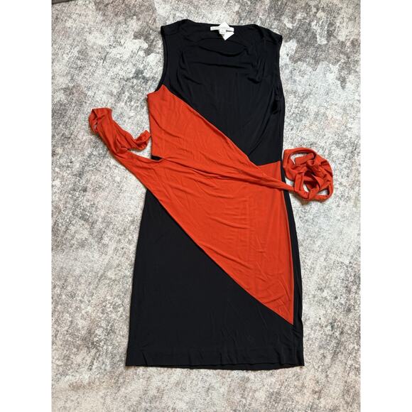 Diane Von Furstenberg Red Sleeveless Sheath Wrap Midi Dress SZ 14 ASO Corblock - Picture 1 of 5